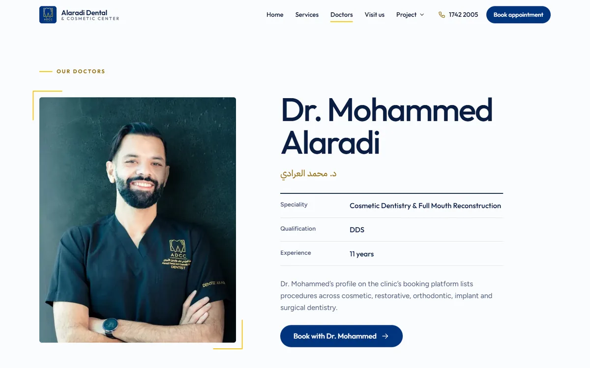 Screenshot of the Doctors page on desktop