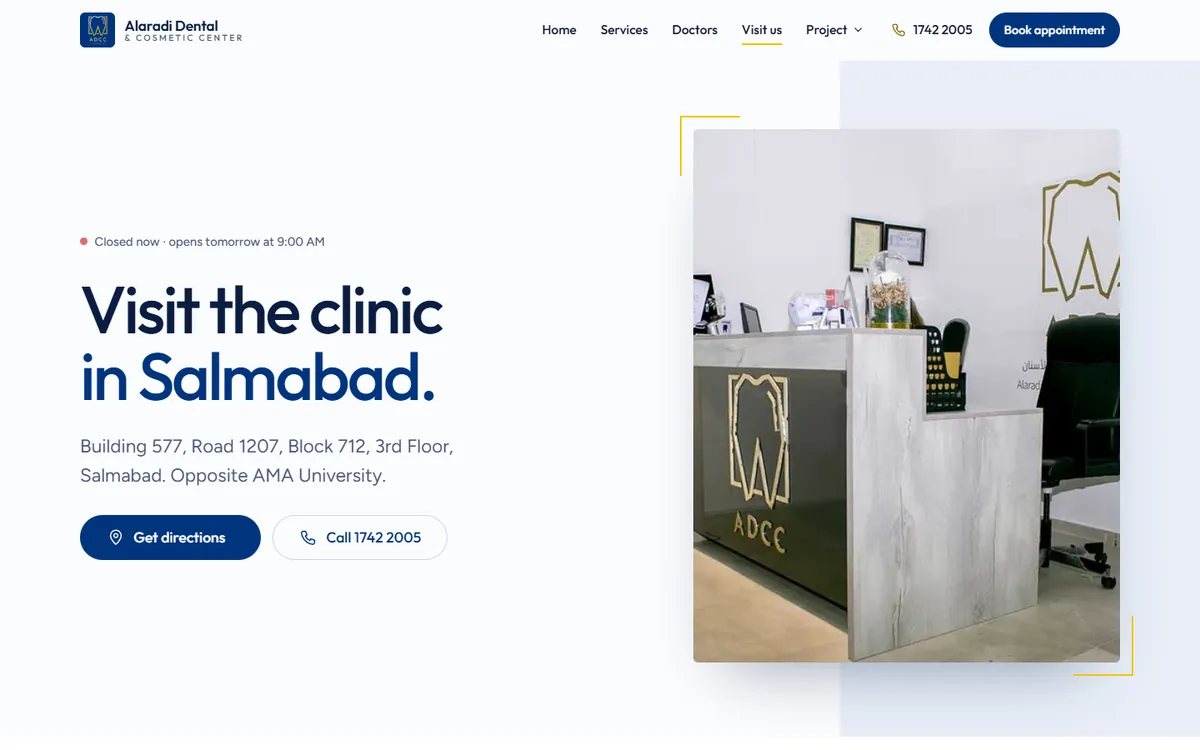Screenshot of the Visit us page on desktop